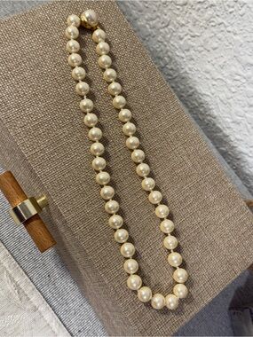 Vintage 19" 10mm Faux Pearl Strand Necklace Gold Plated Silver Clasp Princess